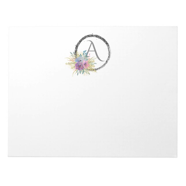 *~* Minimal Blommigt Glitter Monogram initial Girl Anteckningsblock (Framsida)