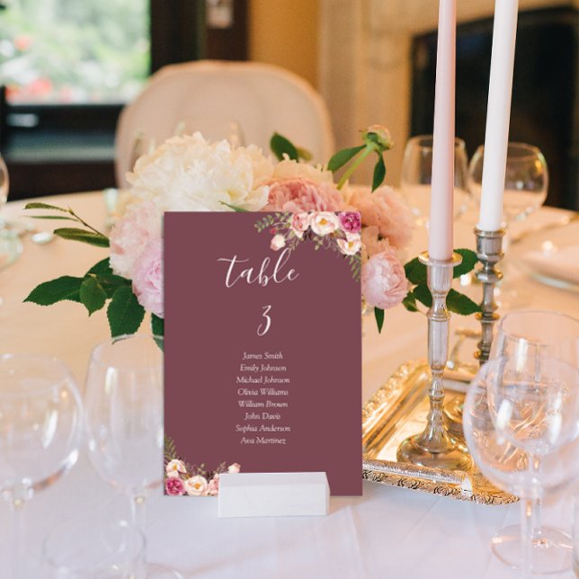 Minimal Blommigt  Rosa Bröllop Bordsnummer (Skapare uppladdad)