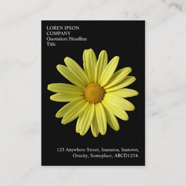 Minimal blommor - Daisy för Gult - svart Visitkort (Framsida)
