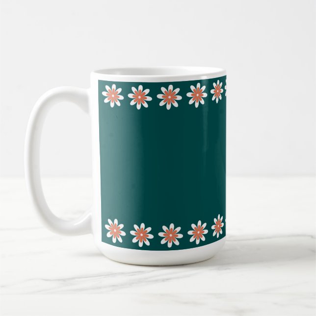 Minimal blomsterkant Retro djupblågrön Kaffemugg (Vänster)