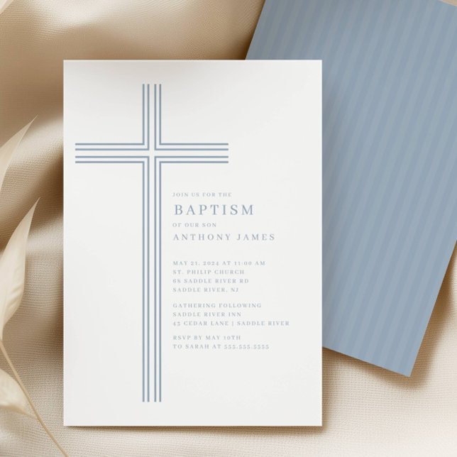 Minimal Blue Cross Baptism Invitation Inbjudningar (Skapare uppladdad)