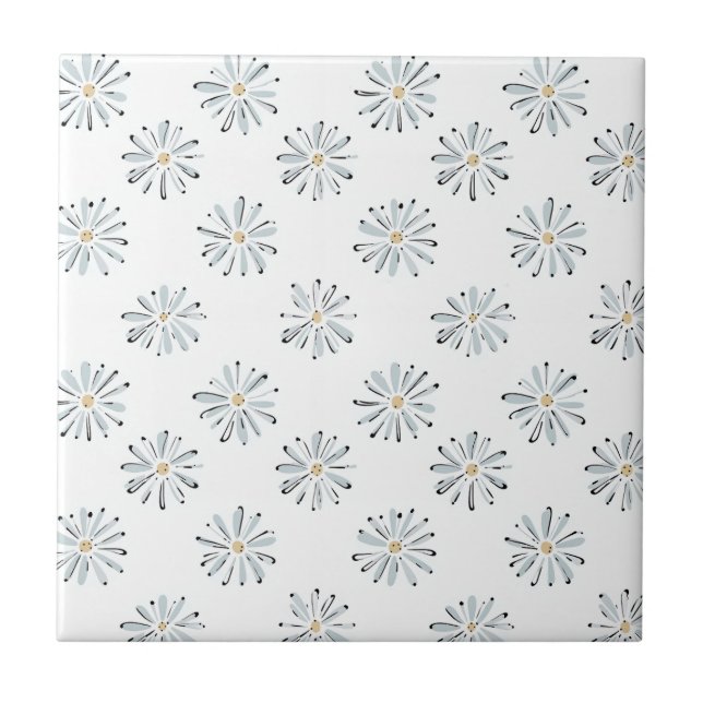 Minimal Blue Daisy Floral Kakelplatta (Framsidan)