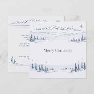 Minimal Blue Mountain Merry Christmas Julkort