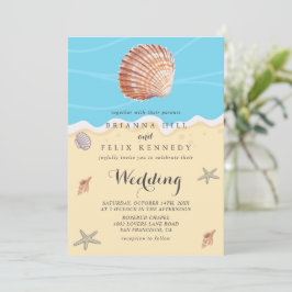 Minimal Blue Ocean Summer Wedding Inbjudningar