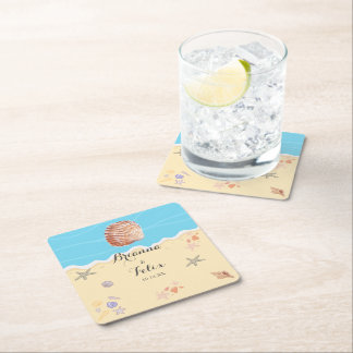 Minimal Blue Ocean Summer Wedding Underlägg Papper Kvadrat