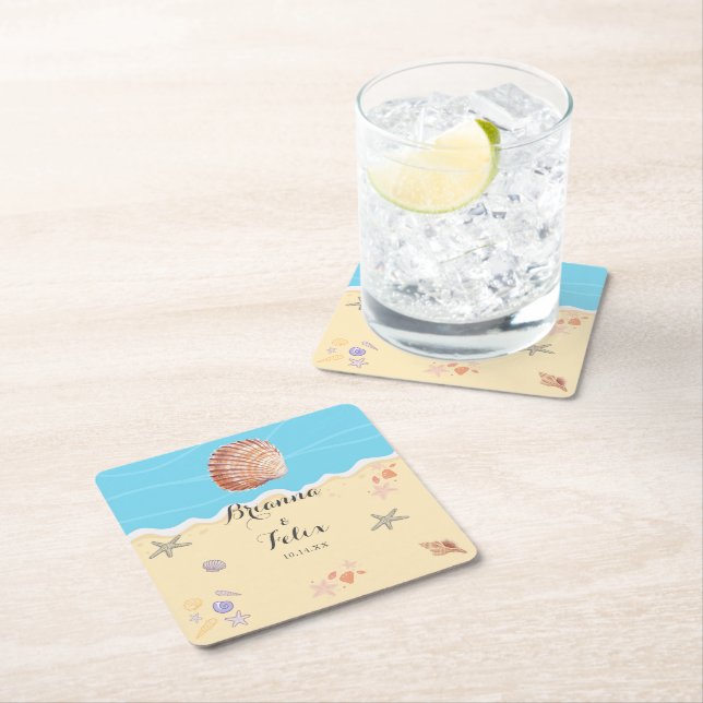 Minimal Blue Ocean Summer Wedding Underlägg Papper Kvadrat (Insitu)