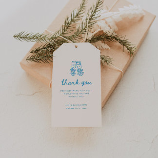 Minimal Blue Script Bachelorette Party Thank You Presentetikett