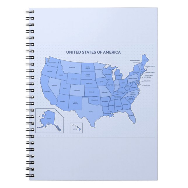 Minimal Blue United States Map Illustration Anteckningsbok (Framsidan)