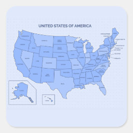 Minimal Blue United States Map Illustration Fyrkantigt Klistermärke