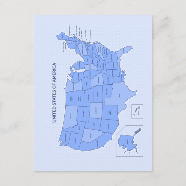 Minimal Blue United States Map Illustration Vykort (Framsida)