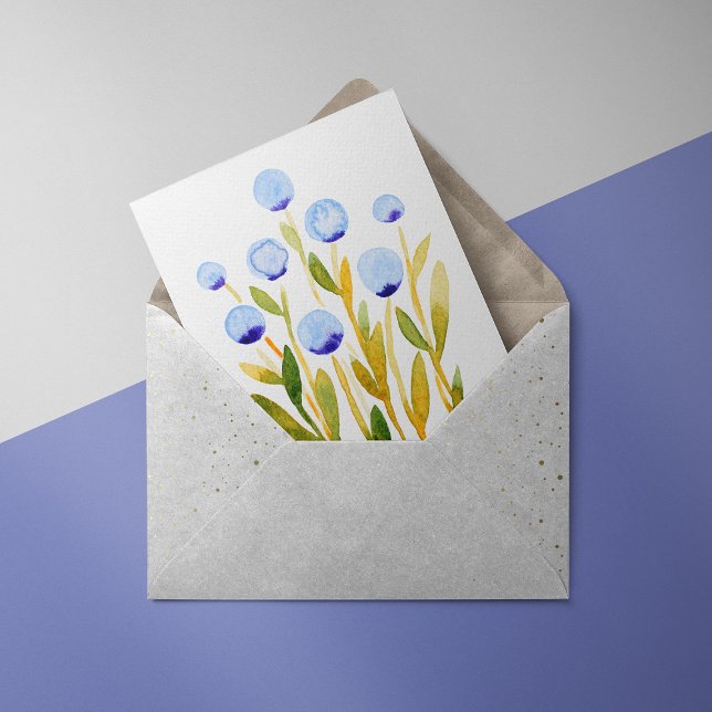 Minimal blue watercolor flowers Card Julkort (Skapare uppladdad)