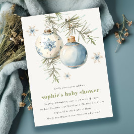 Minimal Blue Winter Chirstmas Boy Shower Inbjudningar