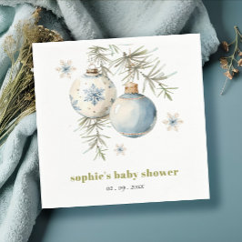 Minimal Blue Winter Chirstmas Boy Shower Pappersservett