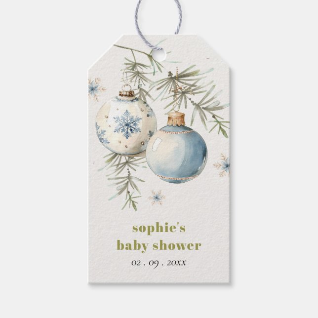 Minimal Blue Winter Chirstmas Boy Shower Presentetikett (Framsidan)