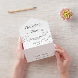 Minimal Blush Blommig Allt-i-ett Bröllopsinbjudan