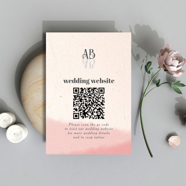 Minimal Blush & Bloom Bold Script QR Code Wedding Tilläggskort (Skapare uppladdad)