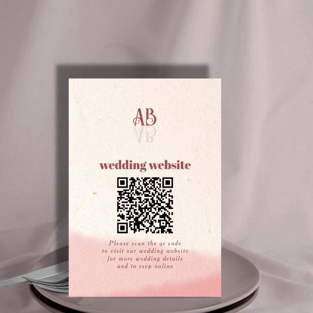 Minimal Blush & Bloom Bold Script QR-kod Bröllop Tilläggskort (Skapare uppladdad)