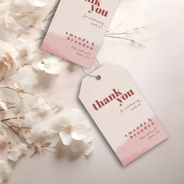 Minimal Blush Bloom Bold Script Wedding Thank You Presentetikett (Skapare uppladdad)