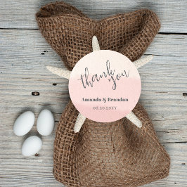 Minimal Blush Bloom Bold Script Wedding Thank You Runt Klistermärke