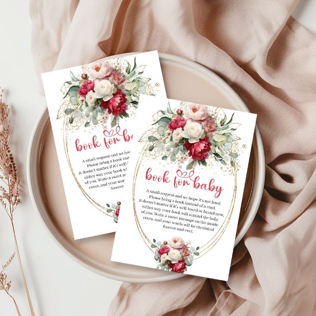 Minimal Blush Burgundy Gold Floral Book Request Ca Tilläggskort (Minimal Blush Burgundy Gold Floral Book Request Card)