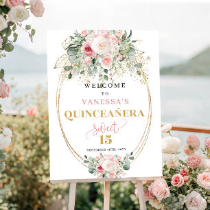 Minimal Blush och Guld Quinceañera-Välkomstskylt Poster
