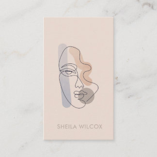 Minimal Blush Pink Line Art Lady Business Card  Visitkort