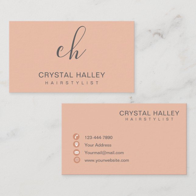Minimal Blush Script Logotyp Frisör Visitkort (Fram/baksida)