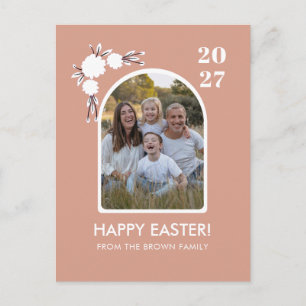 Minimal Blush Valfjäder Påsk Familjefoto Helg Vykort