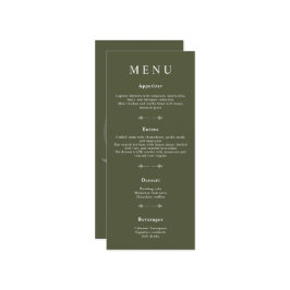 Minimal Bohemian Oliv grönt Bröllop Menus Meny