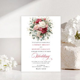 Minimal Bohemian Red Blush Floral Greenery Invites Inbjudningar