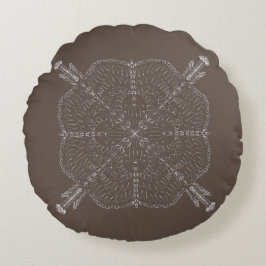Minimal bohemisk mandala handritad brun rund kudde