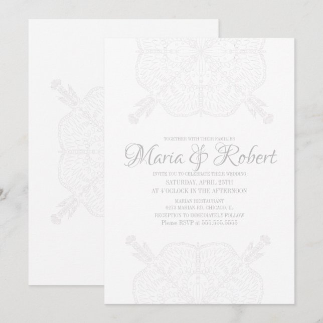 Minimal bohemisk mandala-konst boho bröllop inbjudningar (Fram/baksida)