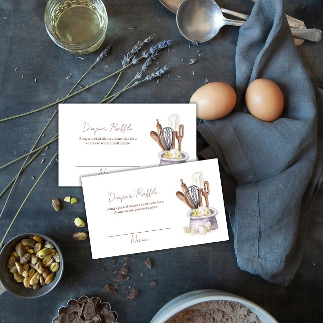 Minimal boho Bakery Chef Diaper Raffle Baby Shower Tilläggskort (Minimal Boho Bakery Chef Diaper Raffle Baby Shower Enclosure Card)