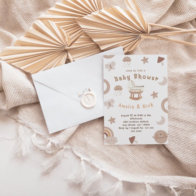 Minimal Boho-bassinet Kön Neutral babydusch Inbjudningar (Skapare uppladdad)