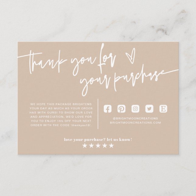 Minimal Boho Beige Earth Tack Paket Infoga Tilläggskort (Framsida)
