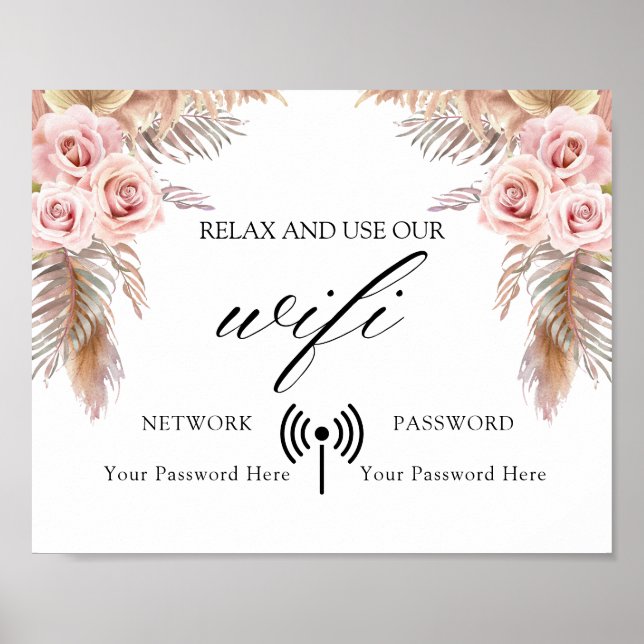 Minimal Boho Blommigt Bröllop Wifi Poster (Framsidan)