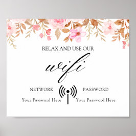 Minimal Boho Blommigt Bröllop Wifi Poster
