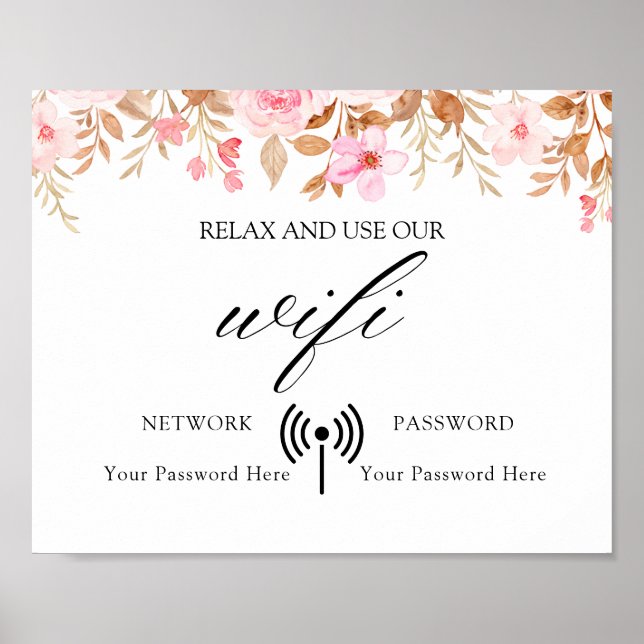 Minimal Boho Blommigt Bröllop Wifi Poster (Framsidan)