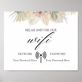 Minimal Boho Blommigt Bröllop Wifi Poster