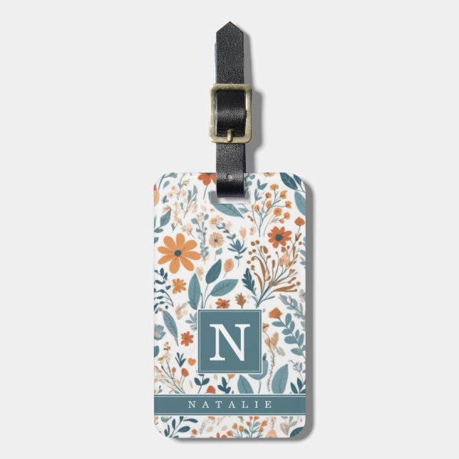 Minimal Boho Blommor Bakgrund Resväskemärke Bagagebricka (Vertikal Framsida)