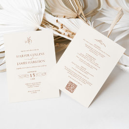 Minimal Boho Botanical All i One Bröllop Inbjudningar