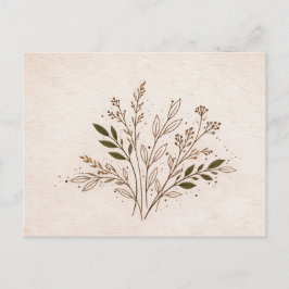 Minimal Boho Botanical Line Art Leaf Illustration Vykort