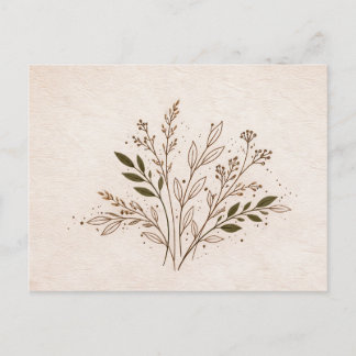 Minimal Boho Botanical Line Art Leaf Illustration Vykort
