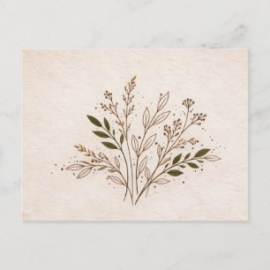 Minimal Boho Botanisk Linje Konst Blad Illustratio Vykort