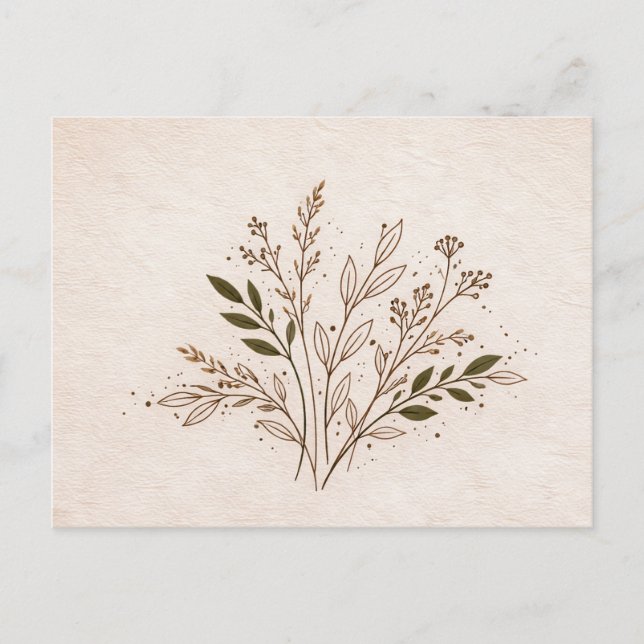Minimal Boho Botanisk Linje Konst Blad Illustratio Vykort (Framsida)