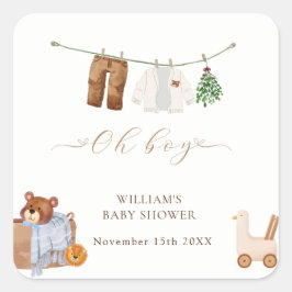 Minimal Boho Boy Clothes Baby Shower Fyrkantigt Klistermärke