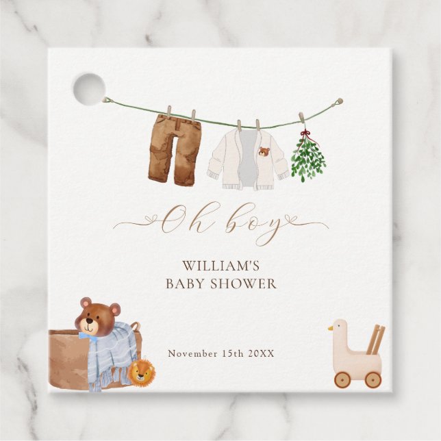 Minimal Boho Boy Clothes Baby Shower Gåvor Etiketter (Framsida)
