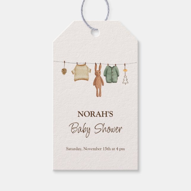 Minimal Boho Boy Clothes Baby Shower Presentetikett (Framsidan)