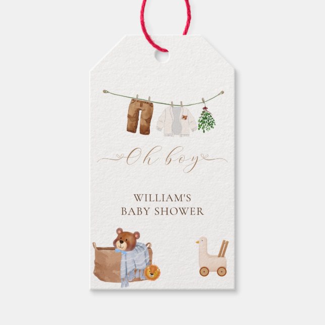 Minimal Boho Boy Clothes Baby Shower Presentetikett (Framsidan)