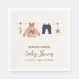 Minimal Boho Boy Winter Clothesline Baby Shower Pappersservett